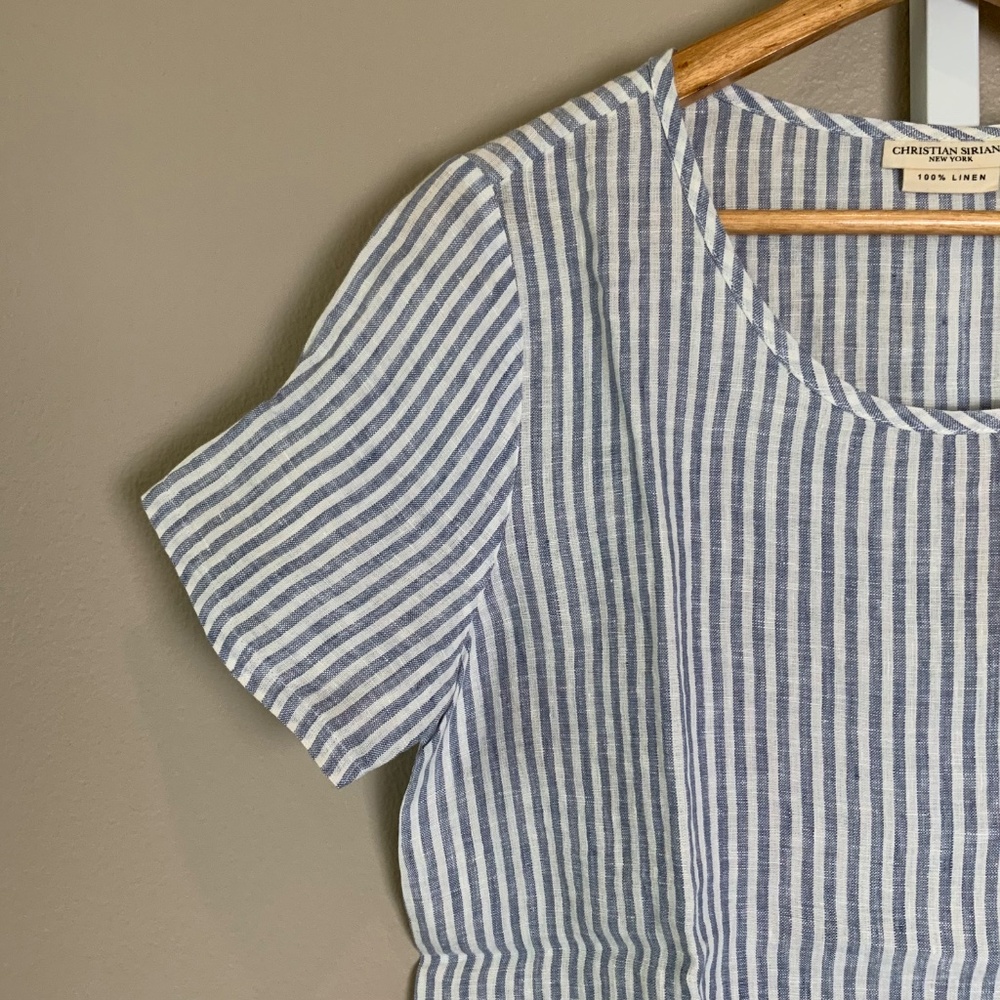 Christian Siriano Striped Short Sleeve Linen Top - Picture 5 of 16